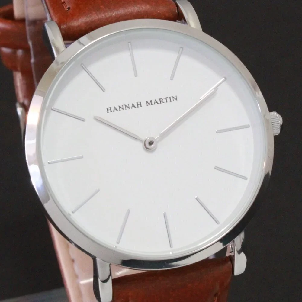Men's Classic Minimalist 2 Hand Quartz Watch Raised Indices Brown Strap 36mm